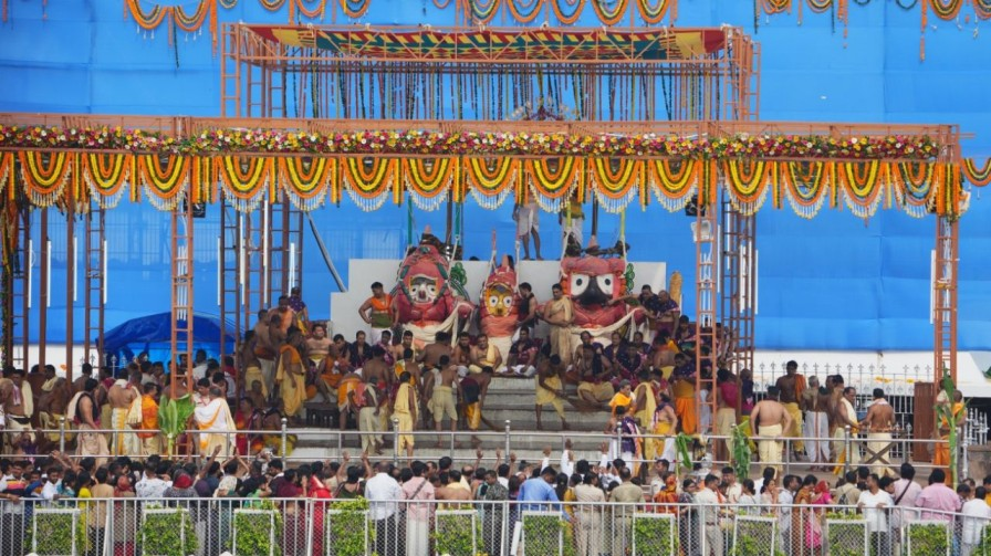The grand bath of Lord Jagannath, Balabhadra and Goddess Subhadra