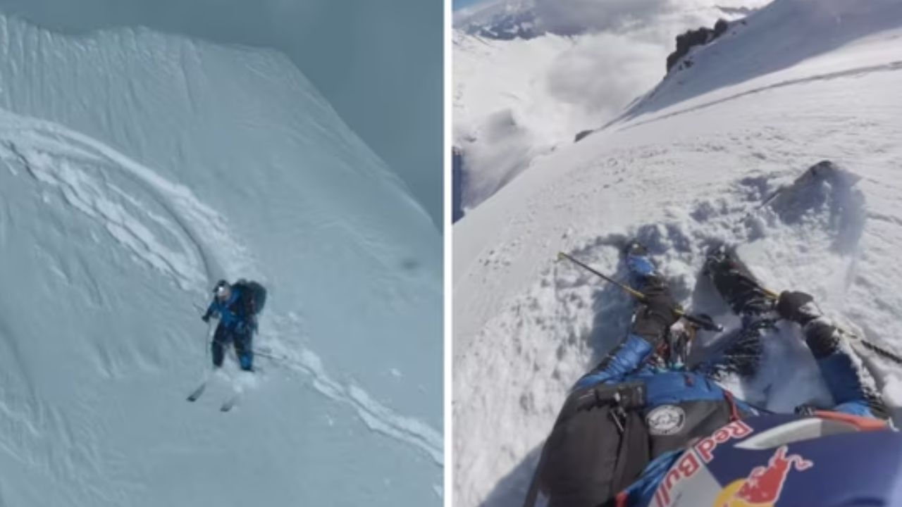 Andrzej Bargiel skiing down Mt Everest. (Instagram/@redbullsnow)