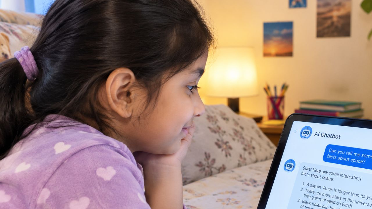 child using ai chat bot an image generated from ai