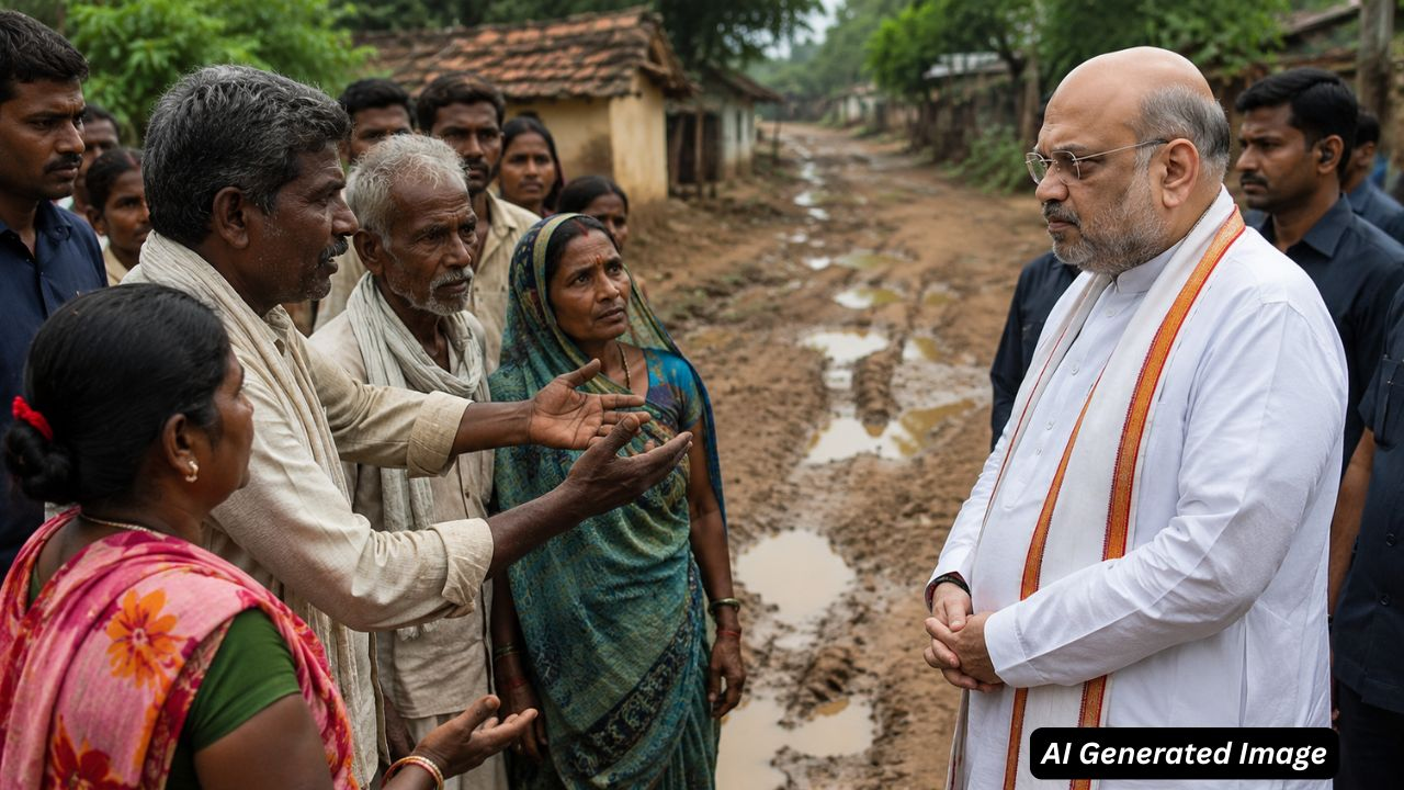 ai generated image of amit shah and villagers