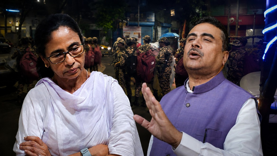 ai generated image of suvendu adhikari and mamata banerjee