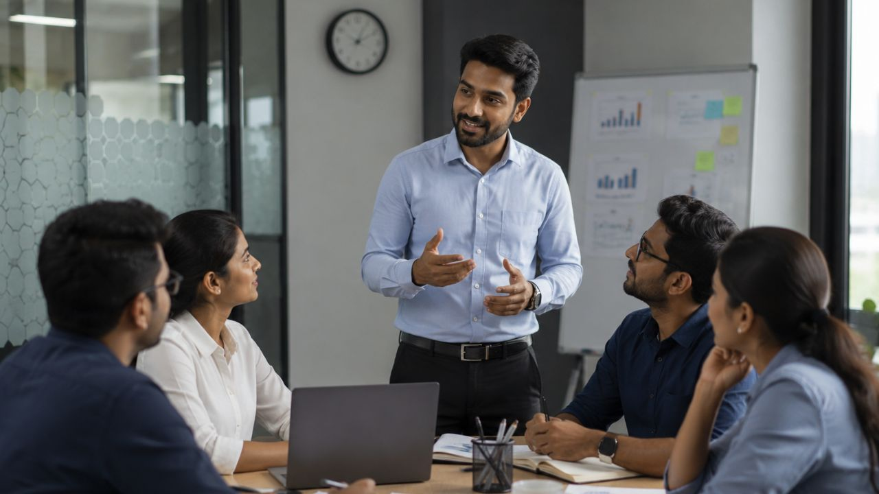 image created by ai boss talking to employee