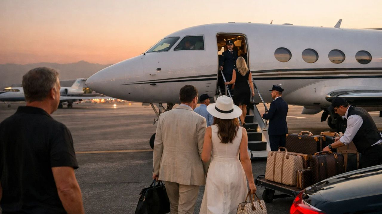 some people boarding chartered plane