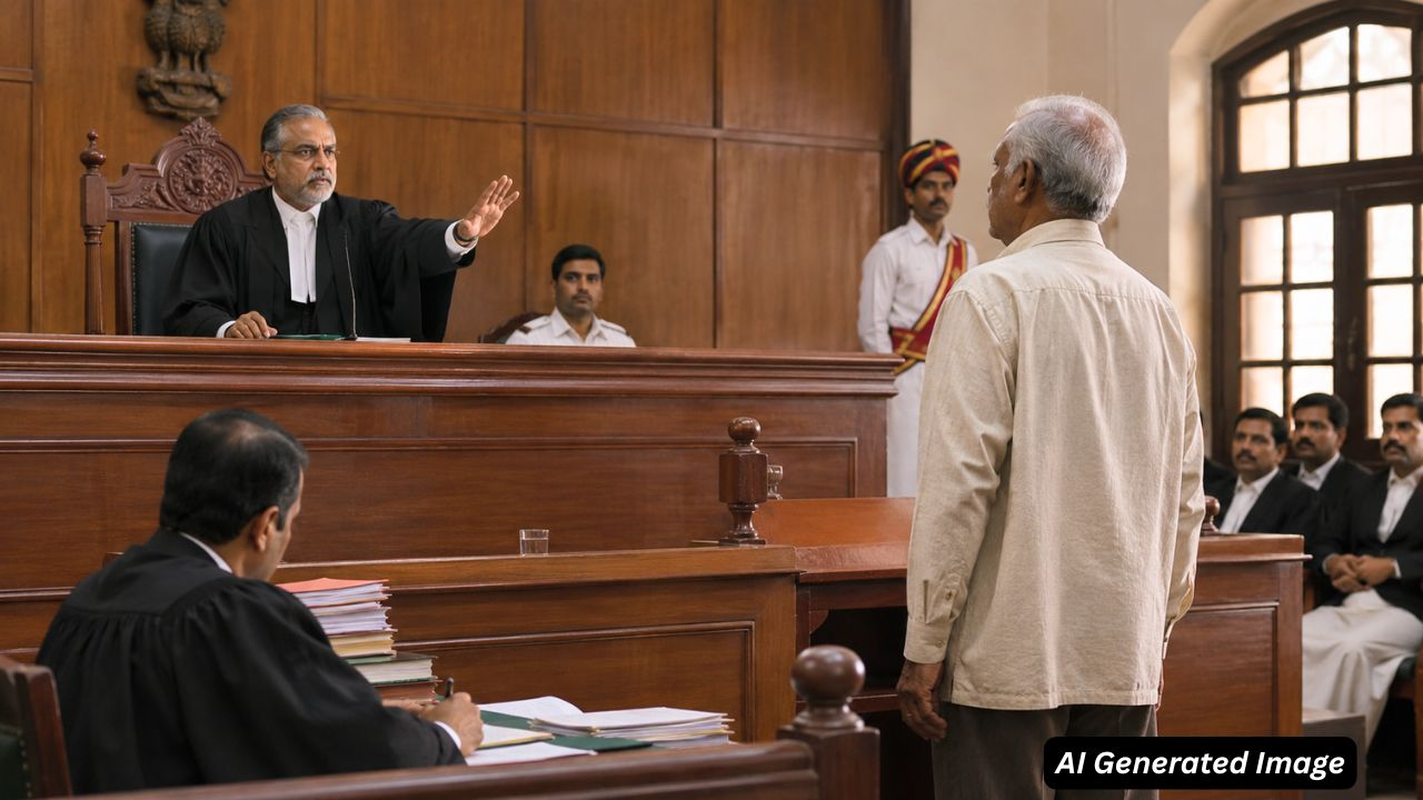 AI Generated image of a man standing in court