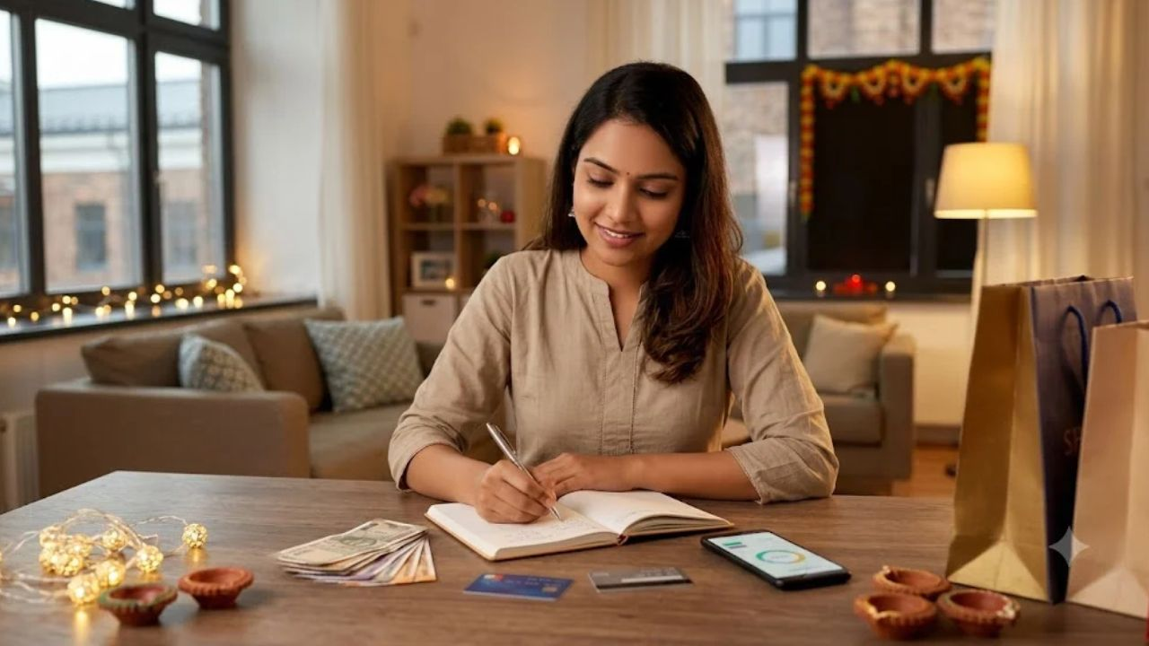 image generated by gemini woman saving money for diwali