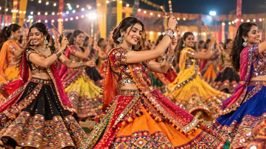 girls playing dandiya image made by chat gpt