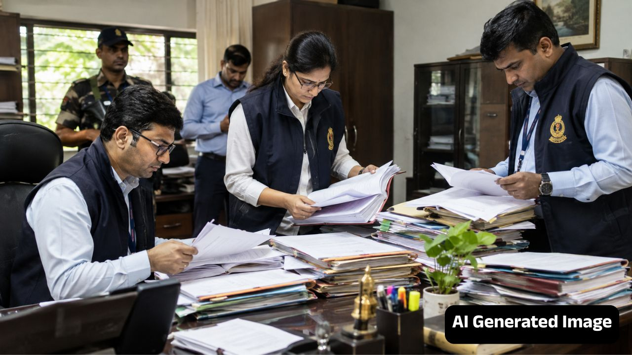 लैंड डील के कागज चेक करते अधिकारी