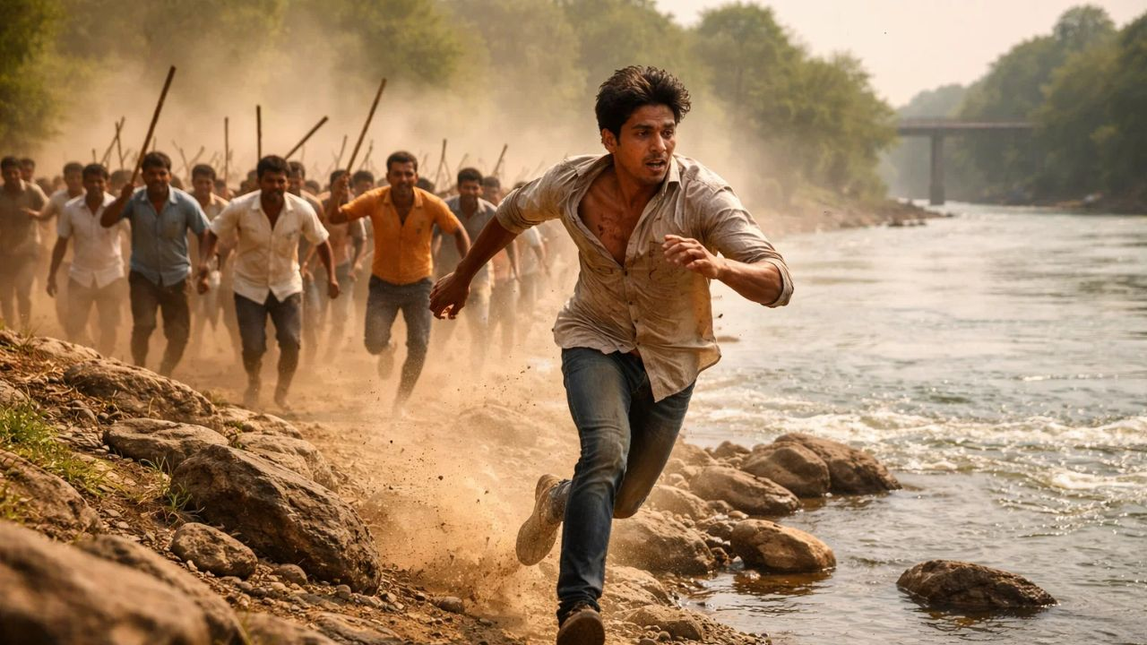 ai generated image of a man being chased by mob