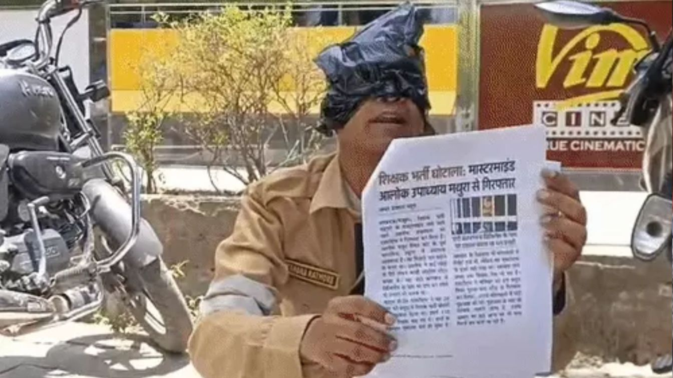 Man protesting as a cockroach