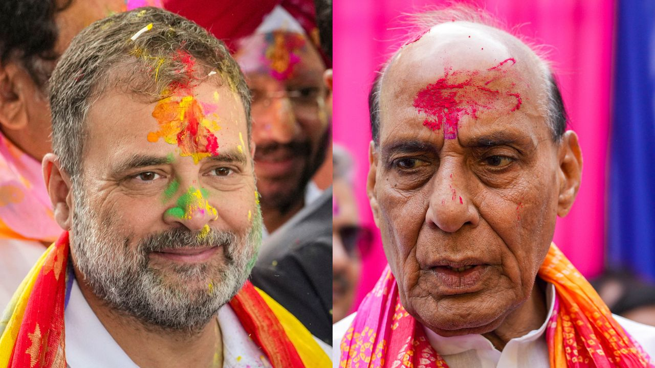 Rajnath Singh and Rahul Gandhi Holi celebration photo