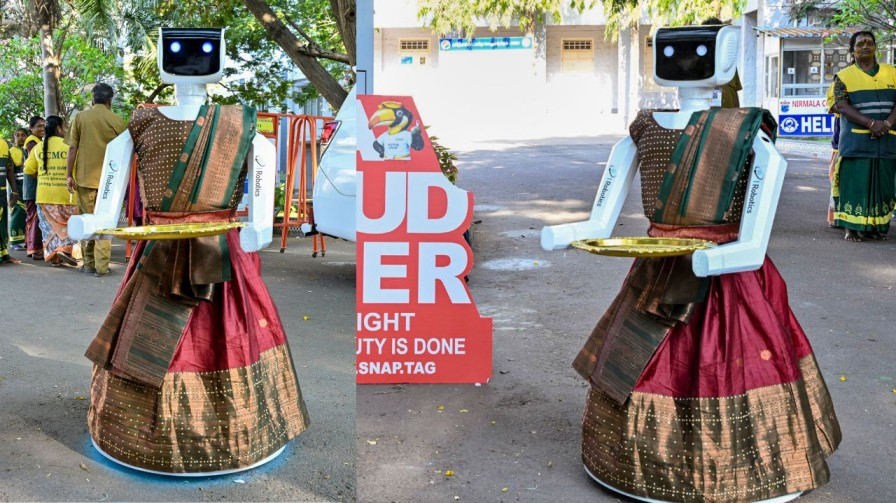 robot Tina at Coimbatore and Dharmapuri polling booth
