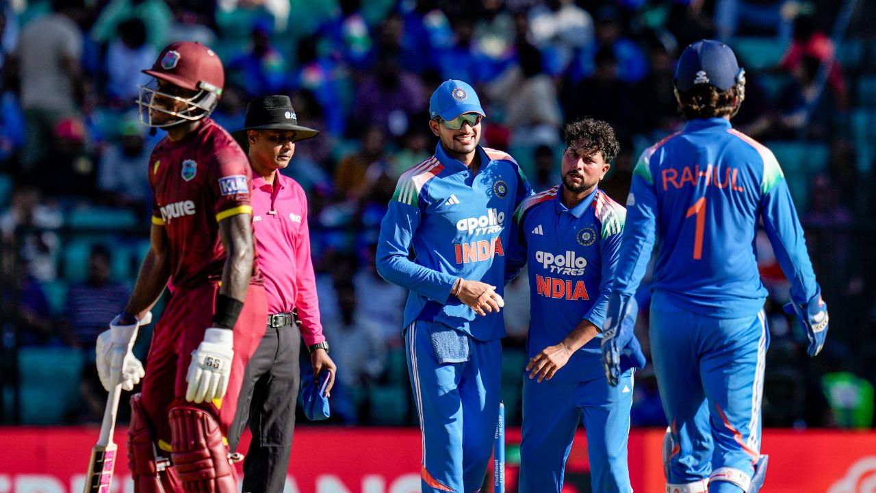 IND vs WI 1st ODI Justin Greaves hits century Kuldeep Yadav 4 wicket haul