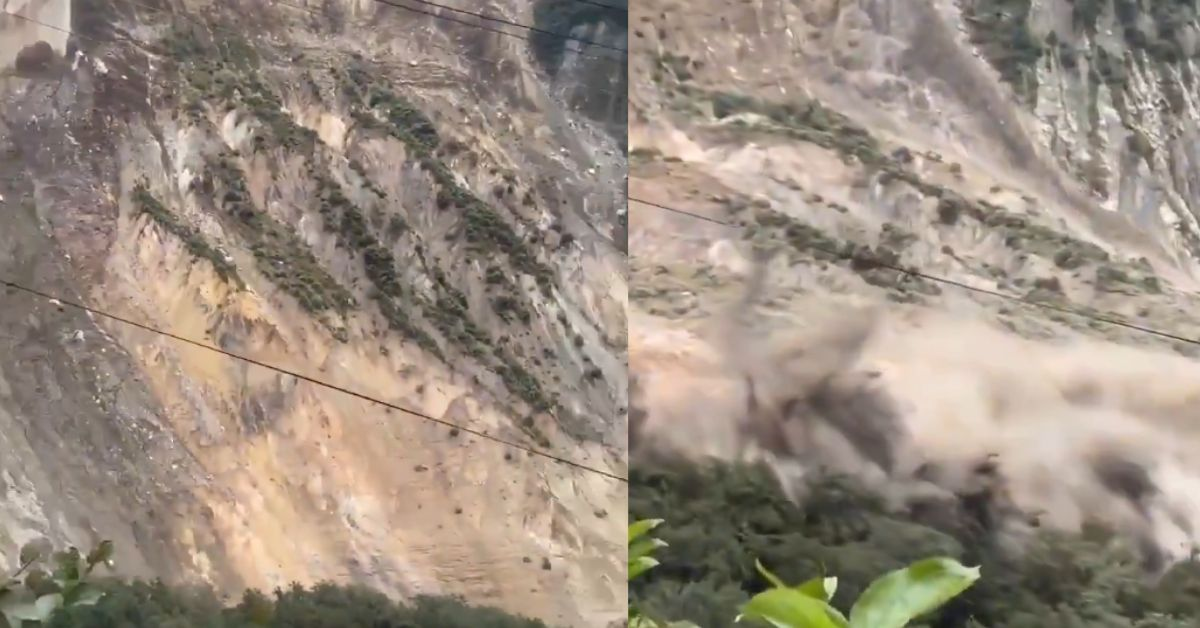 Huge mountainside collapse in Manang
