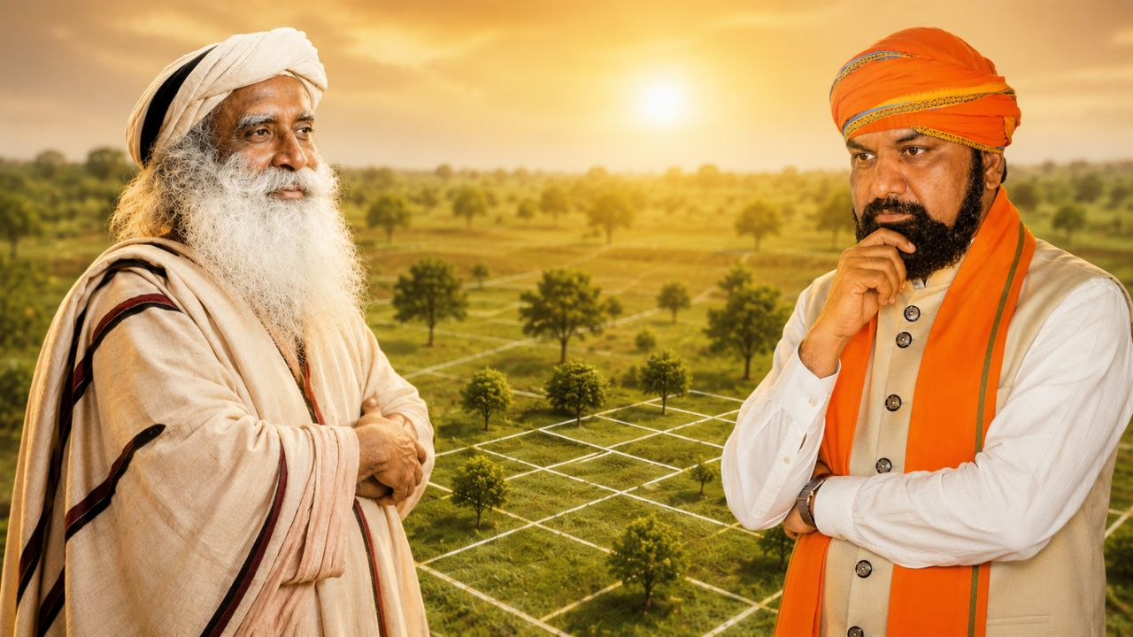 ai generated image of jaggi vasudev and samrat choudhary