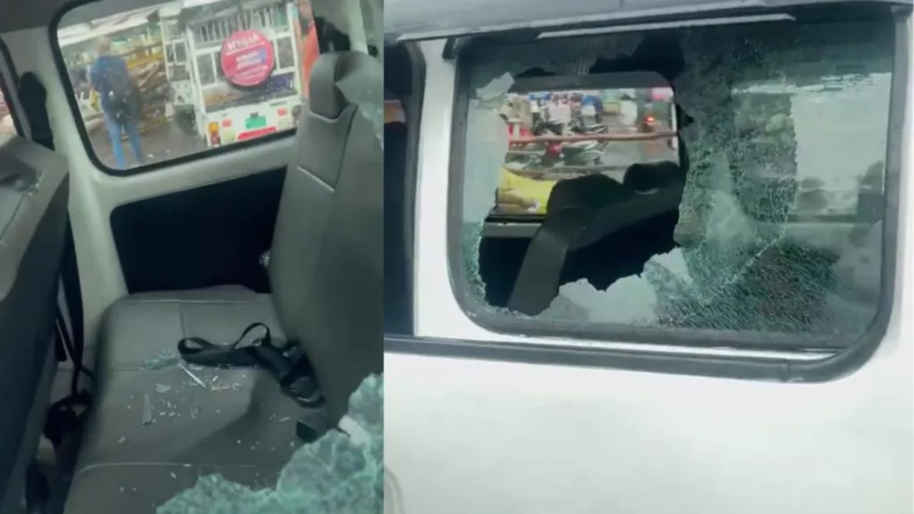 Lucknow kanwariya attacks school van
