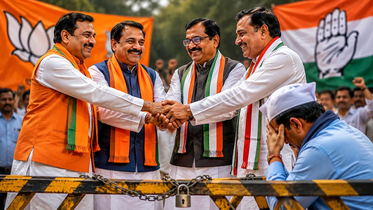 ai generated image of aap, bjp and congress