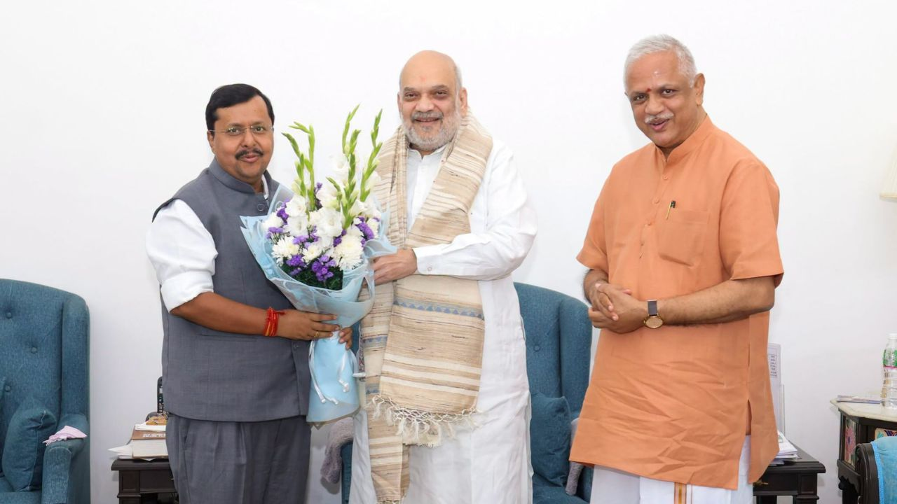 नितिन नवीन, अमित शाह और बीएल संतोष। Photo Credit: BJP