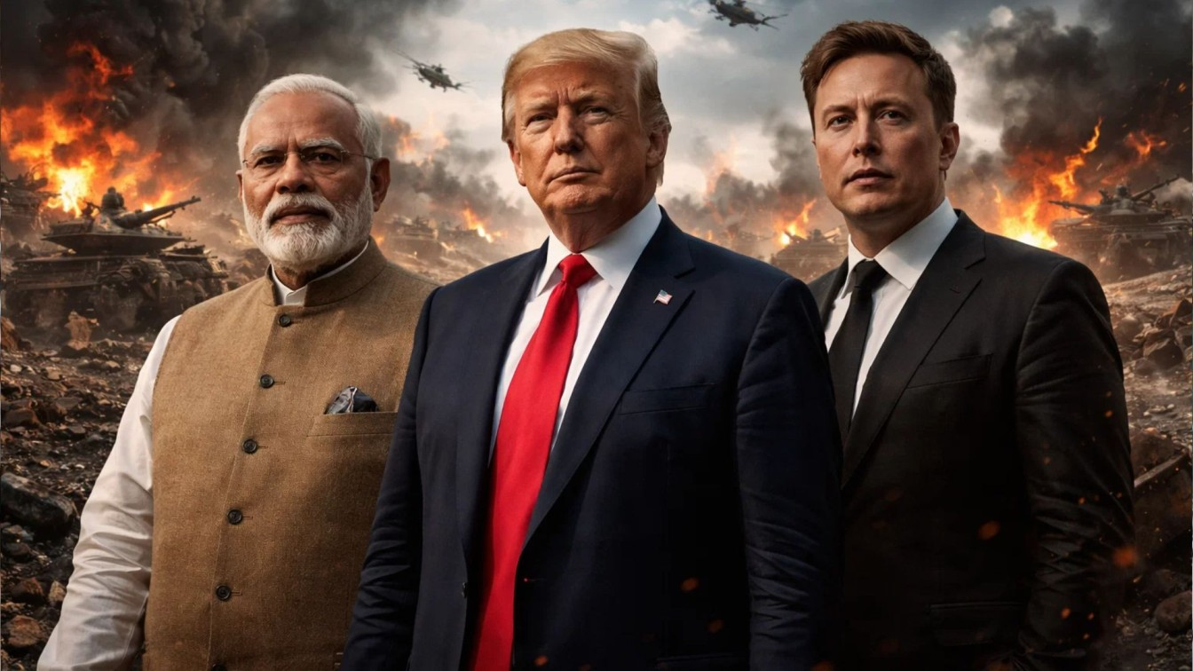 PM MODI DONALD TRUMP AND ELON MUSK