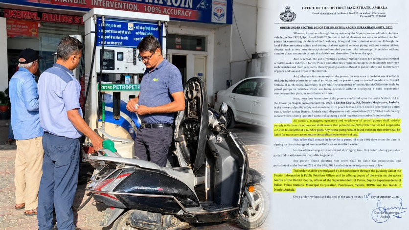 Vehicles without number plates will not get fuel at petrol pumps.