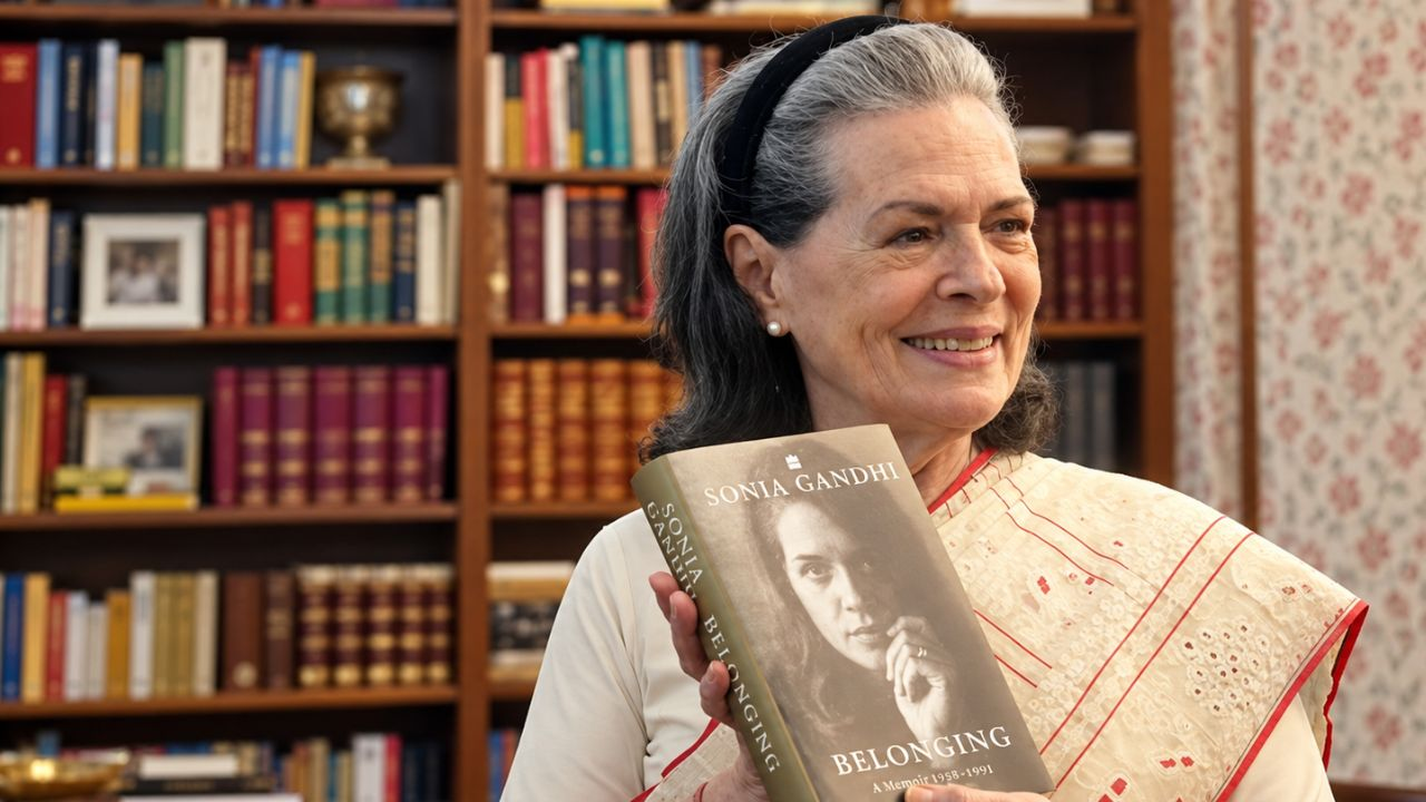 Congress Senior Leader Sonia Gandhi showing her book सोनिया गांधी