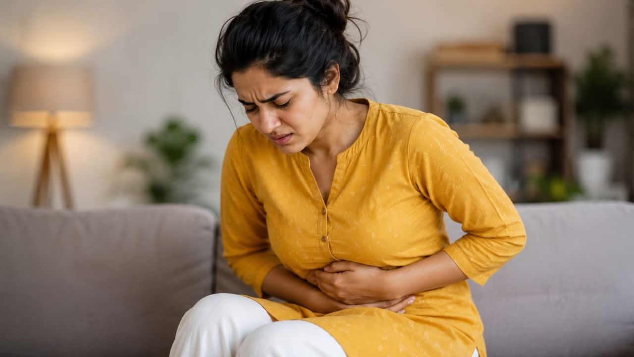 image generated by ai woman having stomach problem