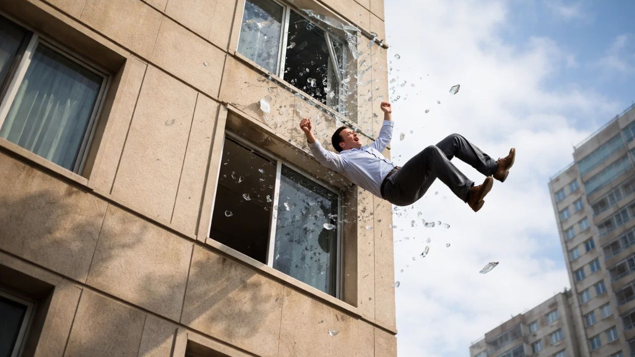 man falling from building