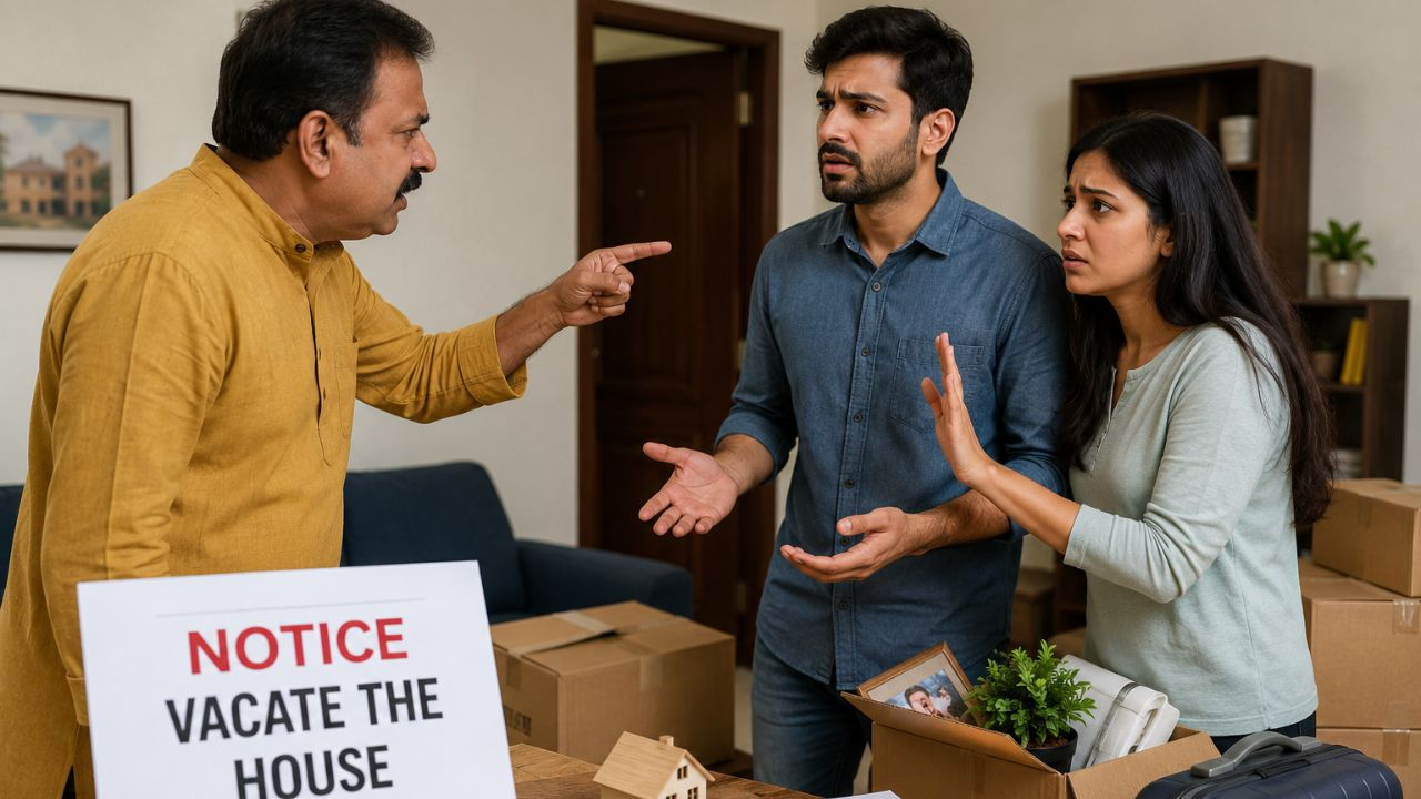 AI generated image of landlord forcibly tenant for vacate house