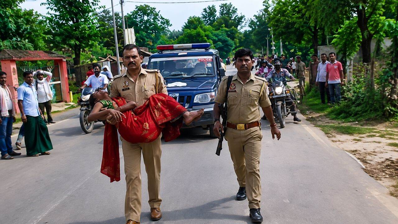 image of police carries injured woman