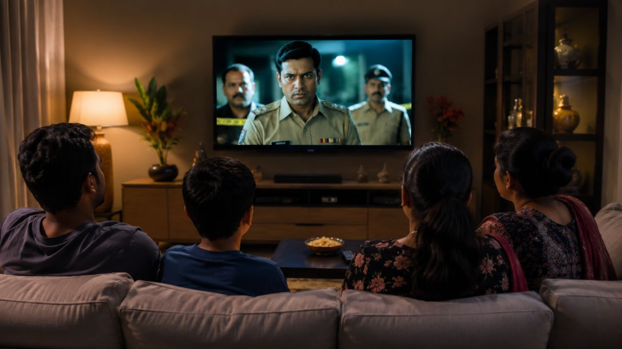 family watching tv