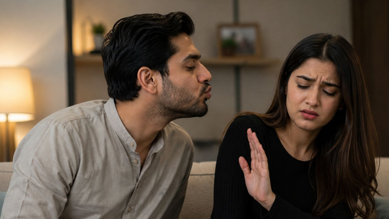 AI Generated Image of Man is Blowing air on her Face 