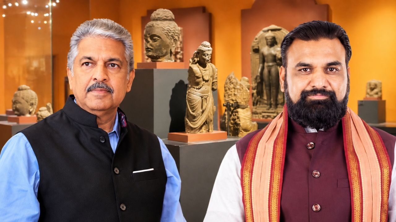 बिहार के मुख्यमंत्री सम्राट चौधरी और उद्योगपति आनंद महिंद्रा की तस्वीर