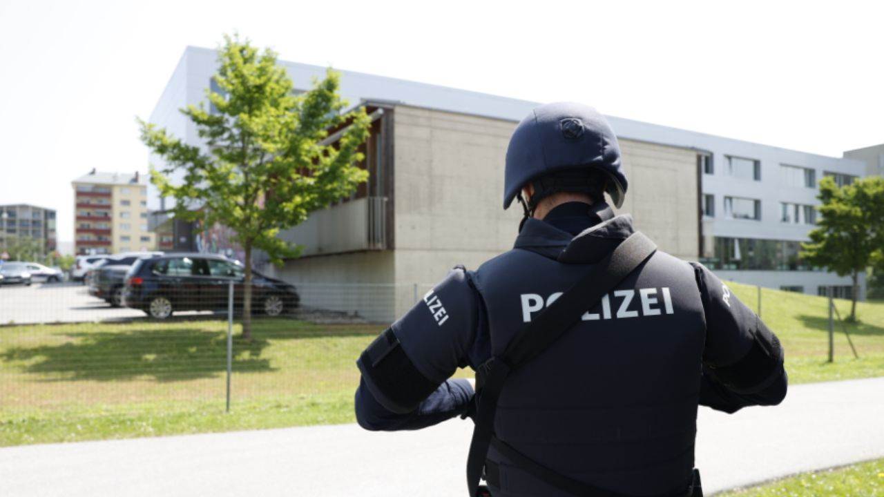 Policemen deployed near the school.