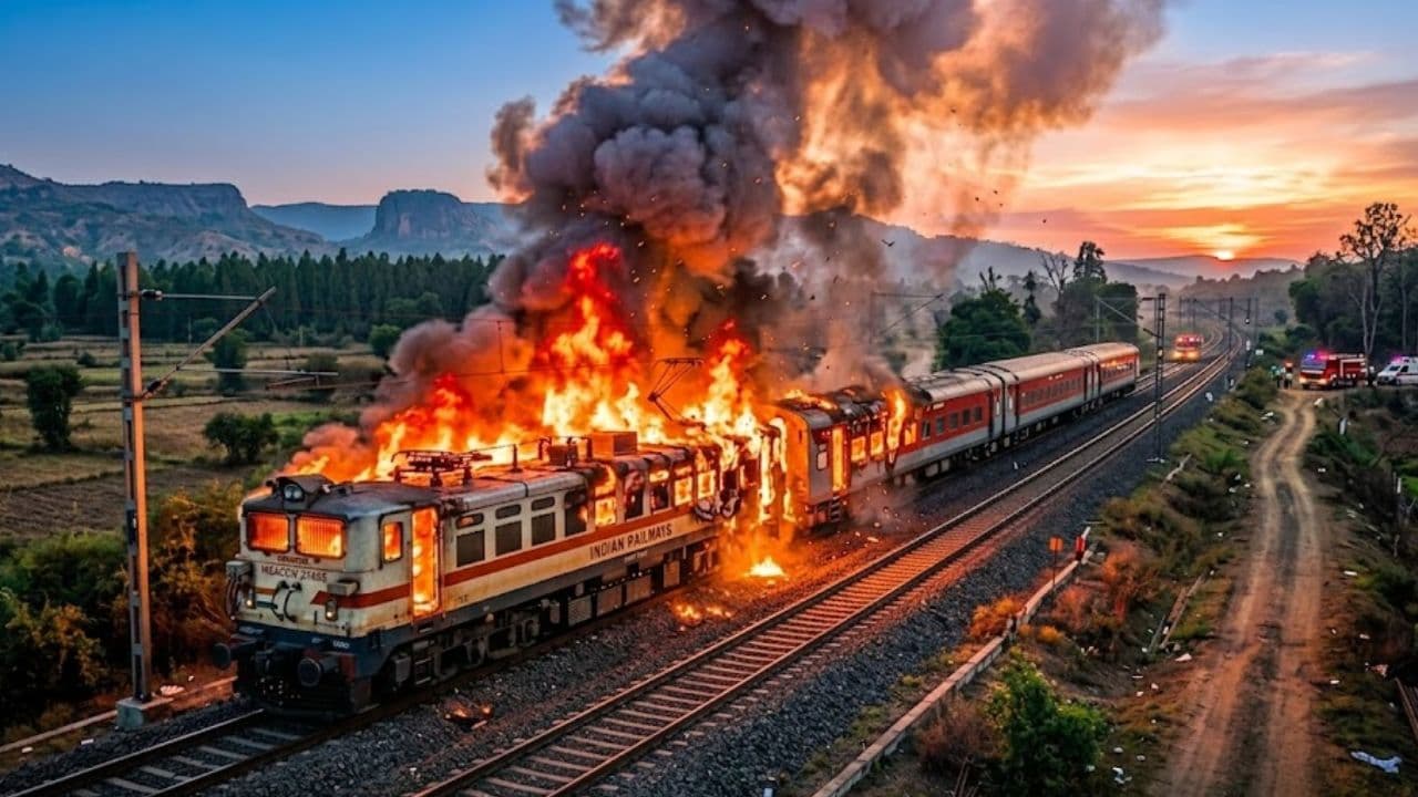 train caught fire in Madhya Pradesh
