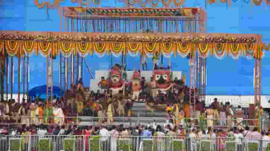 The grand bath of Lord Jagannath, Balabhadra and Goddess Subhadra