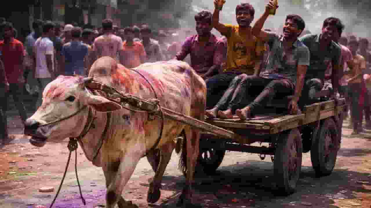 Made the cow drink alcohol and eat the cart