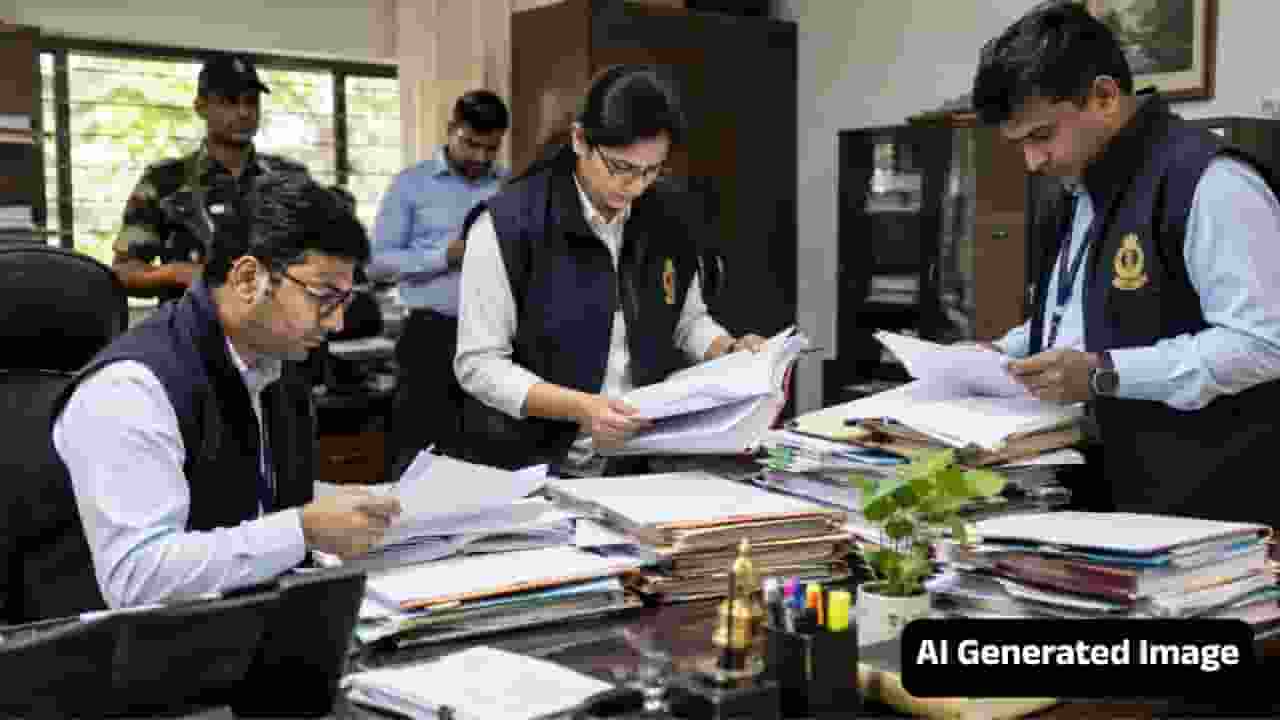 लैंड डील के कागज चेक करते अधिकारी