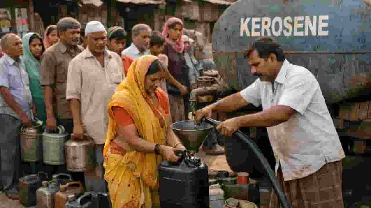 AI generated image of people getting kerosene oil