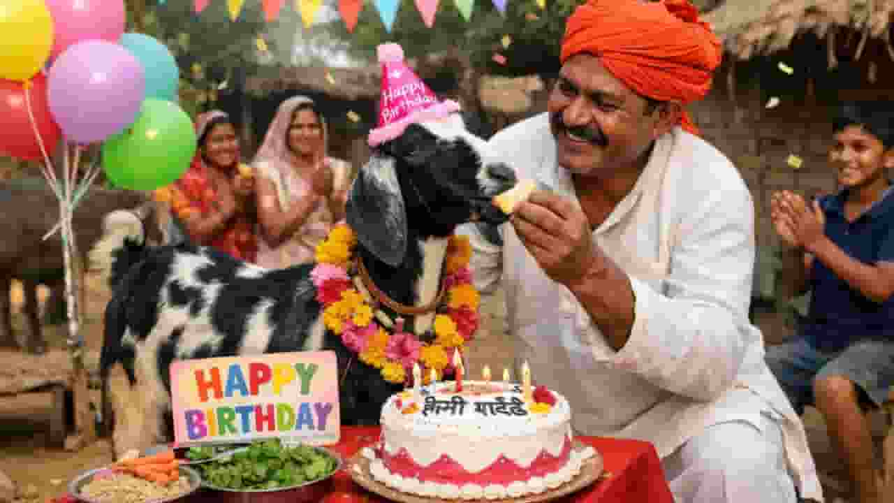 a man celebrates birthday of goats