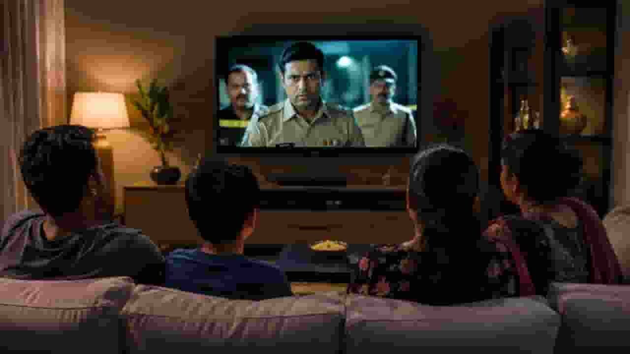family watching tv