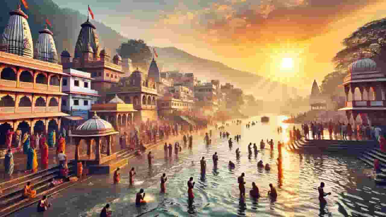 AI Image of People taking dip in Ganga
