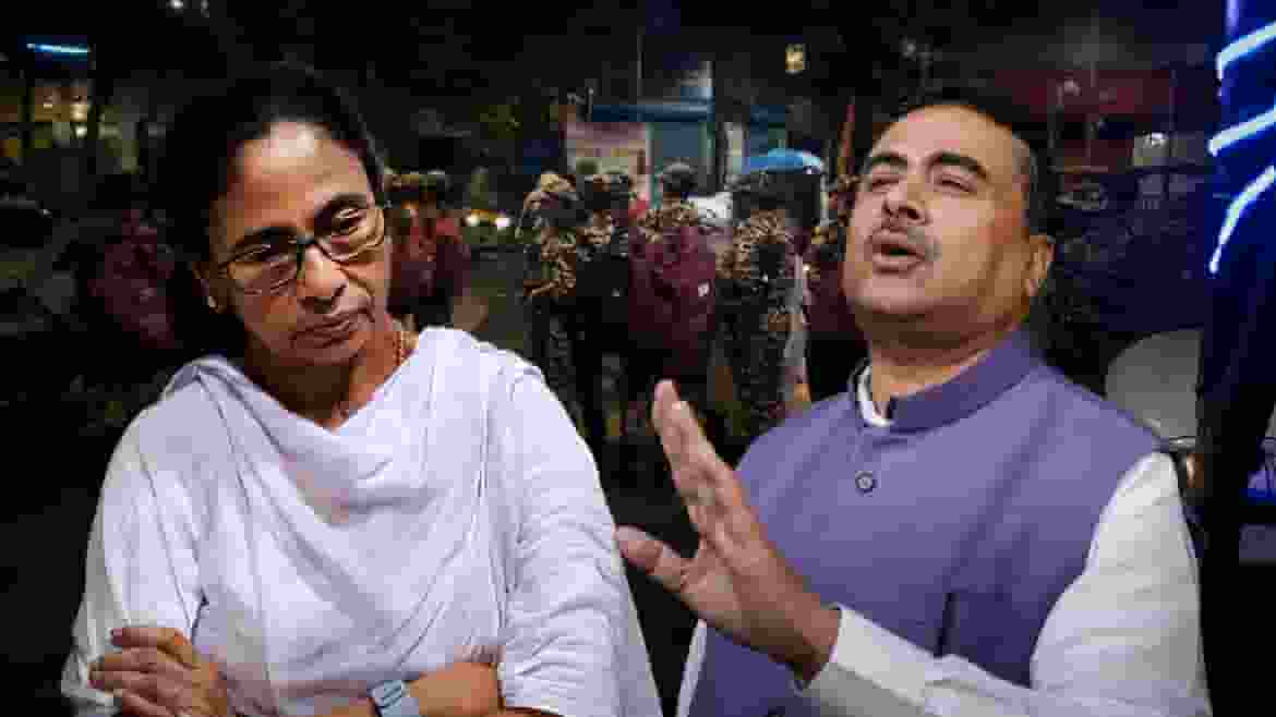 ai generated image of suvendu adhikari and mamata banerjee
