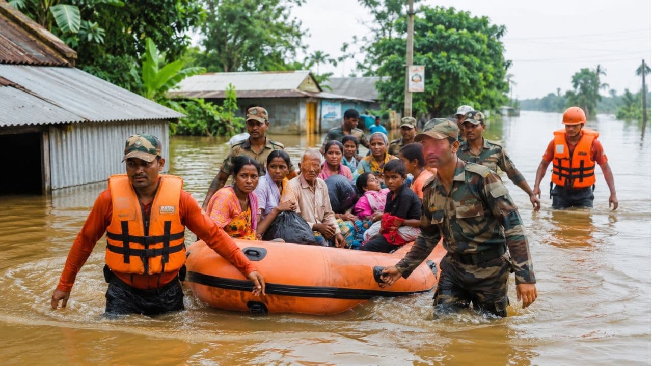 AI generrated image of army rescue people in flood