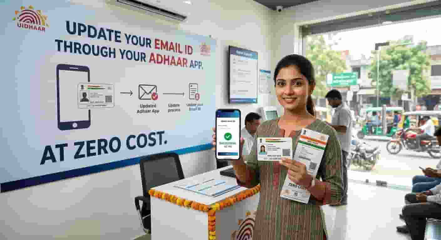 ai generated of a girl standing at aadhaar center