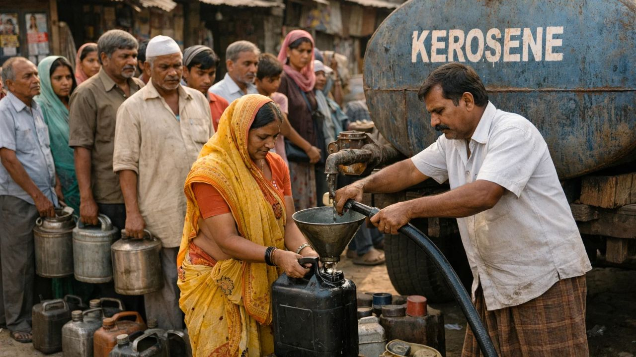 AI generated image of people getting kerosene oil