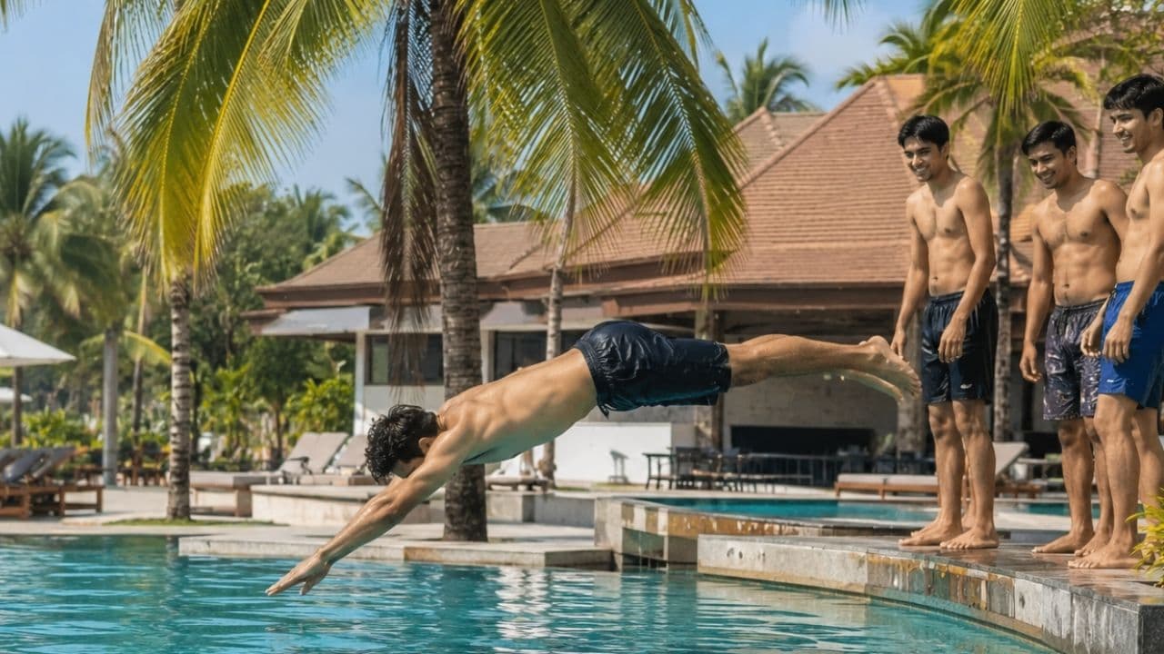 AI Generated Image of a Man Diving into the Pool