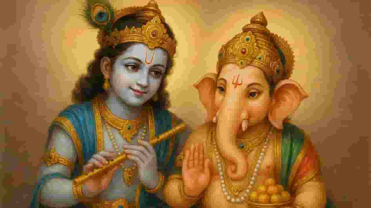 भाद्रपद माह के प्रमुख व्रत, देवता, नियम, महत्व, जानें सबकुछ Lord Krishna and Ganesh Ji representational picture