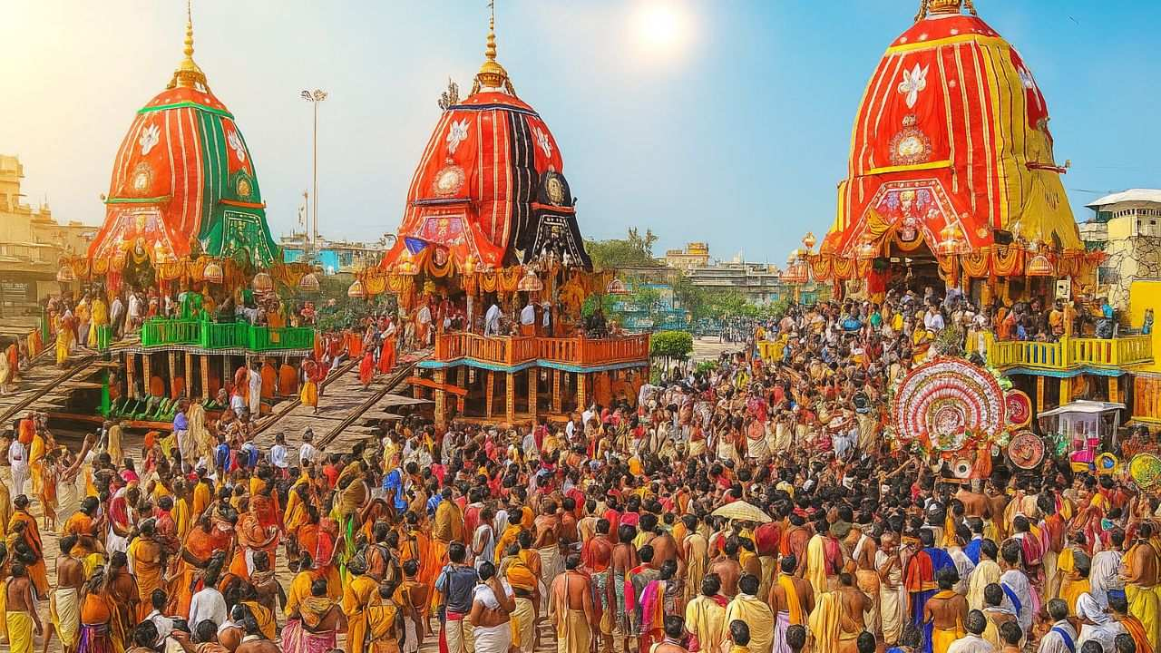 मंगला आरती से मजार पर रुकने तक, जानें जगन्नाथ रथ यात्रा के जरूरी पड़ाव AI Image of Jagannath Rath Yatra